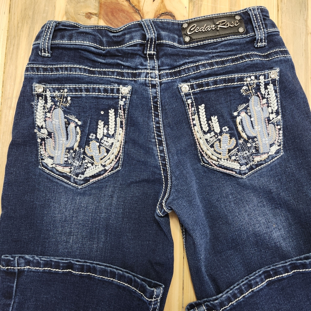 Cedar Rose Cactus Embroidered Pocket Bootcut Jeans Girls Size 14